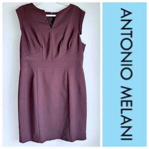 Antonio Melani Sleeveless Split Neck Knee Length Pencil Dress in Burgundy Sz 14